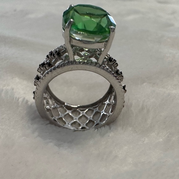 NEW CHARTREUSE QUARTZ THAI BLACK SPINEL RING PLATINUM OVER STERLING SILVER SZ 8 - Picture 13 of 16